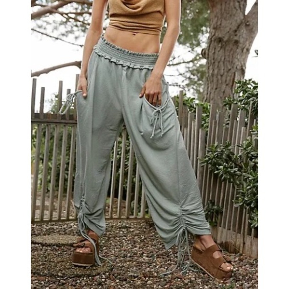 Free People Beach Sage Green Smock Im So Fly Harem Pant Ruched Cuff OB1622874 S